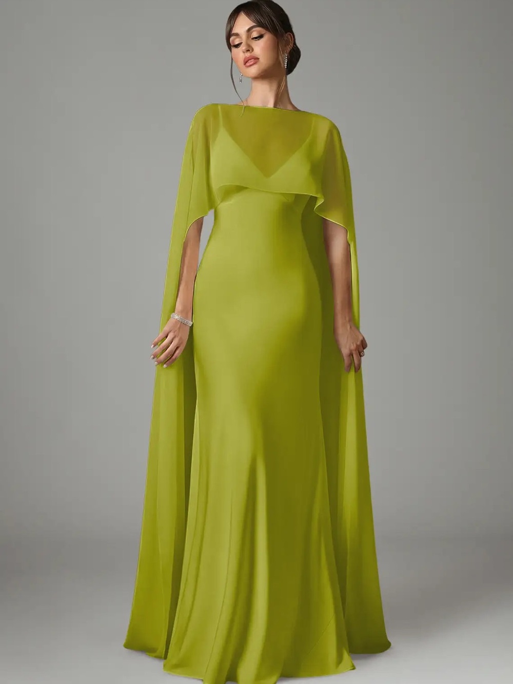 Azazie Lime Green Cape-Overlay Maxi Dress